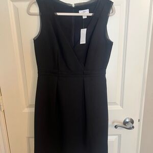 LOFT Black Sheath Midi Dress V-Neck Sleeveless